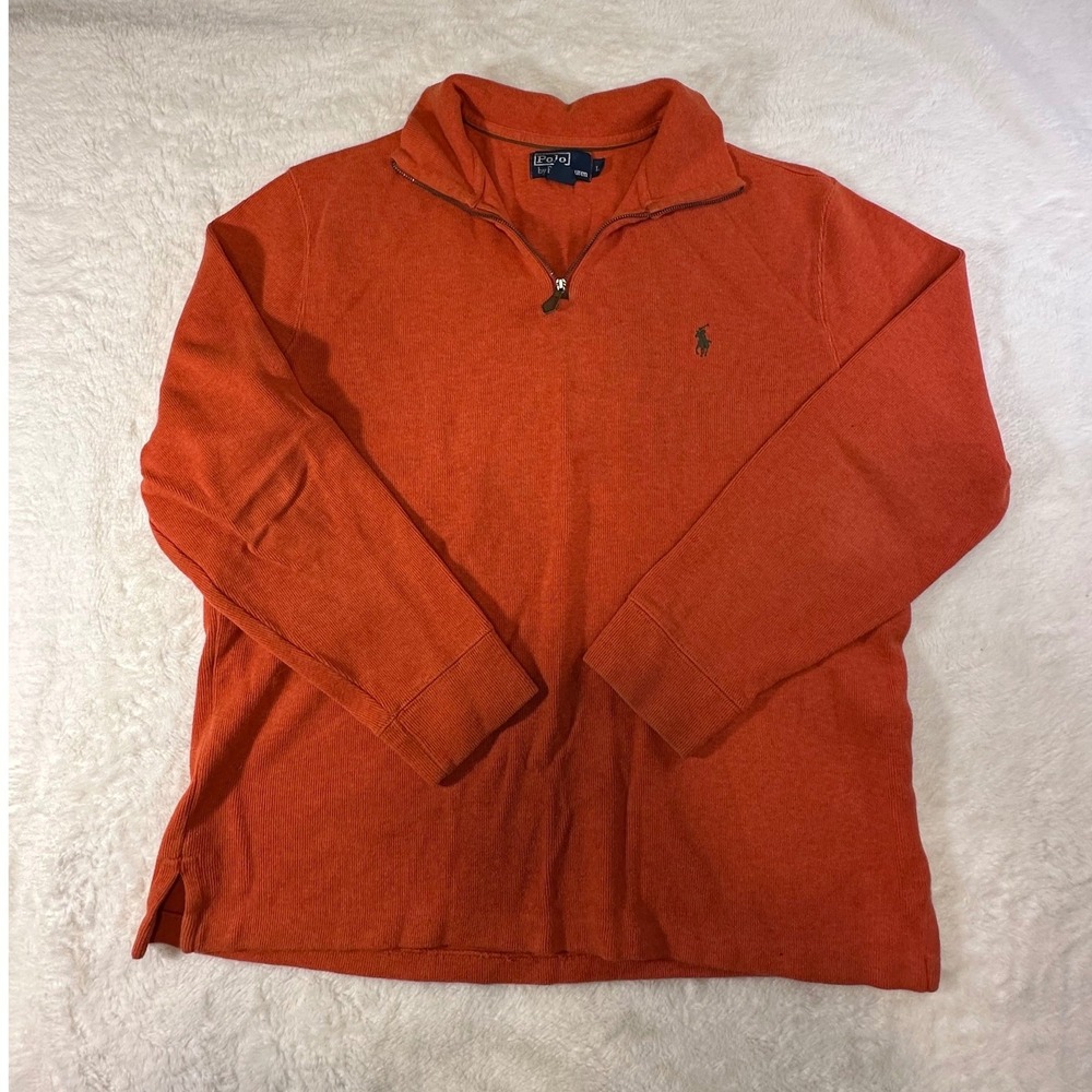 Polo Ralph Lauren Mens Large Orange 100% Cotton Quarter Zip Pullover Sweater L